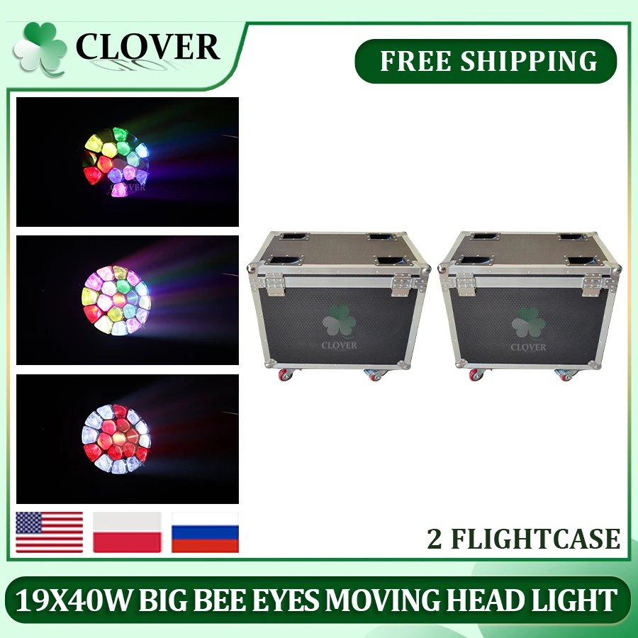 

0 Tax 2 Flight Cases For Factory Supply stage lighting 19X40W RGBW LED big bee eyes zoom moving head wash light For Bar Disco