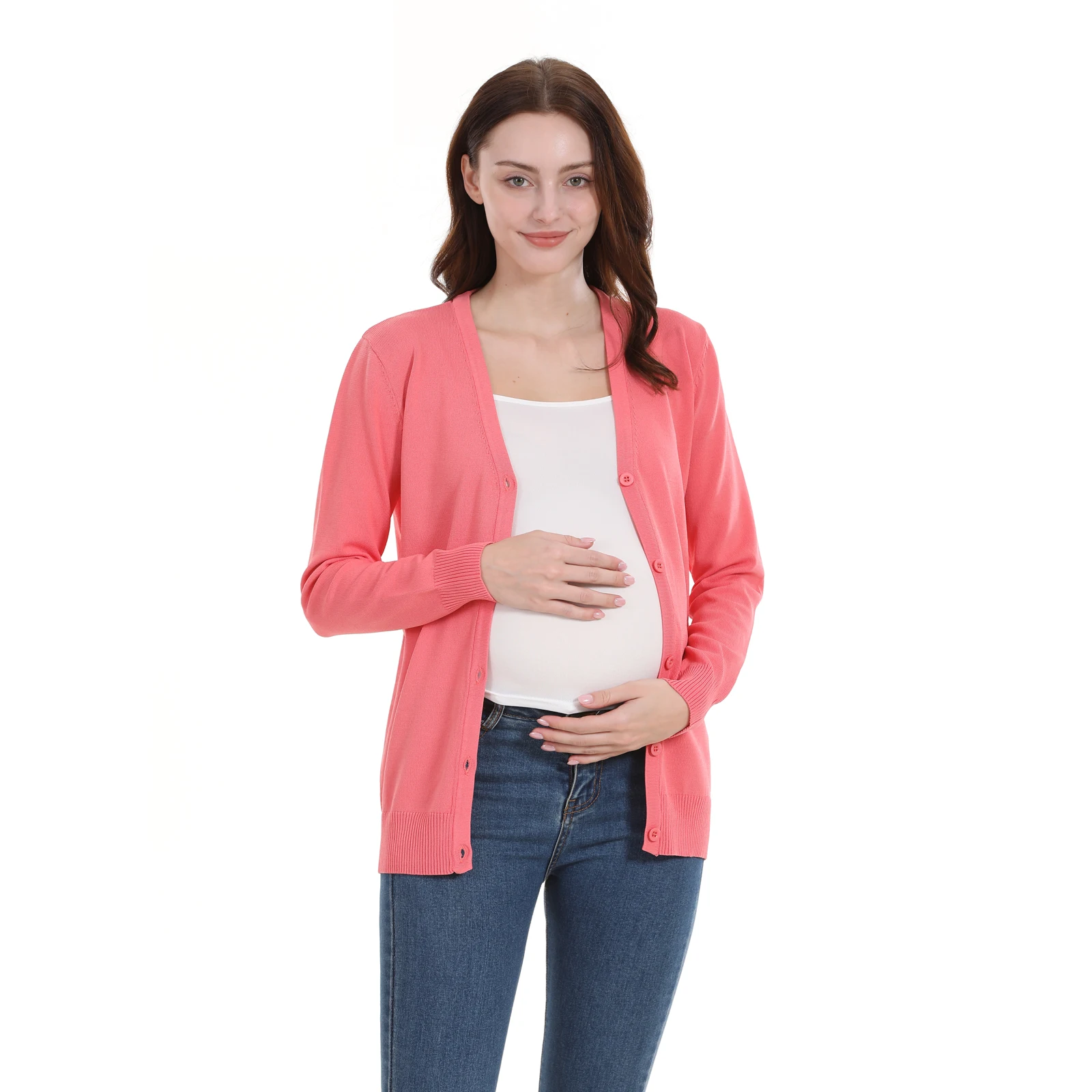 Pregnant Women Coat Cardigan Spring Autumn Long Sleeve Maternity Clothes Sweater Stretch Breastfeeding Clothes Knit Coat