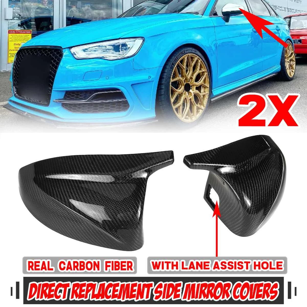 

1 Pair Carbon Fibre Look Car Rear View Mirror Cover Side Mirror Cap Covers For Audi A3 8V S3 RS3 2014-2020 With Lane Assist Hole