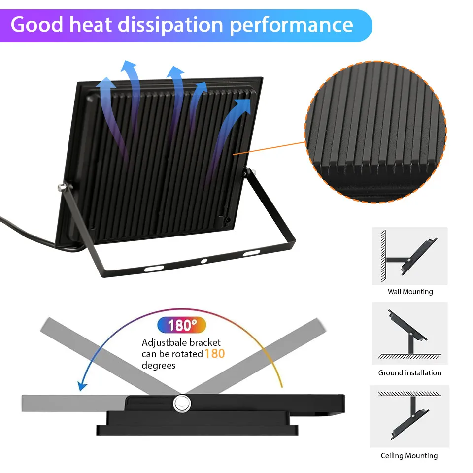 20-200W AC220V  RGB LED Floodlight Waterproof IP66 Outdoor Color Changing Spotlight for Outdoor Garden Party Stage Building