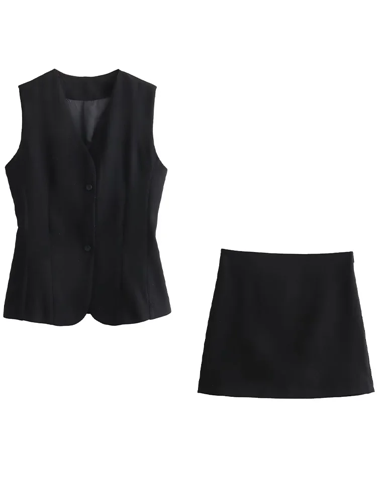 

Willshela Women Fashion 2 Piece Set Single Breasted Vest & Vintage Side Zipper High Waist Mini Skirt Female Chic Lady Skirts Set