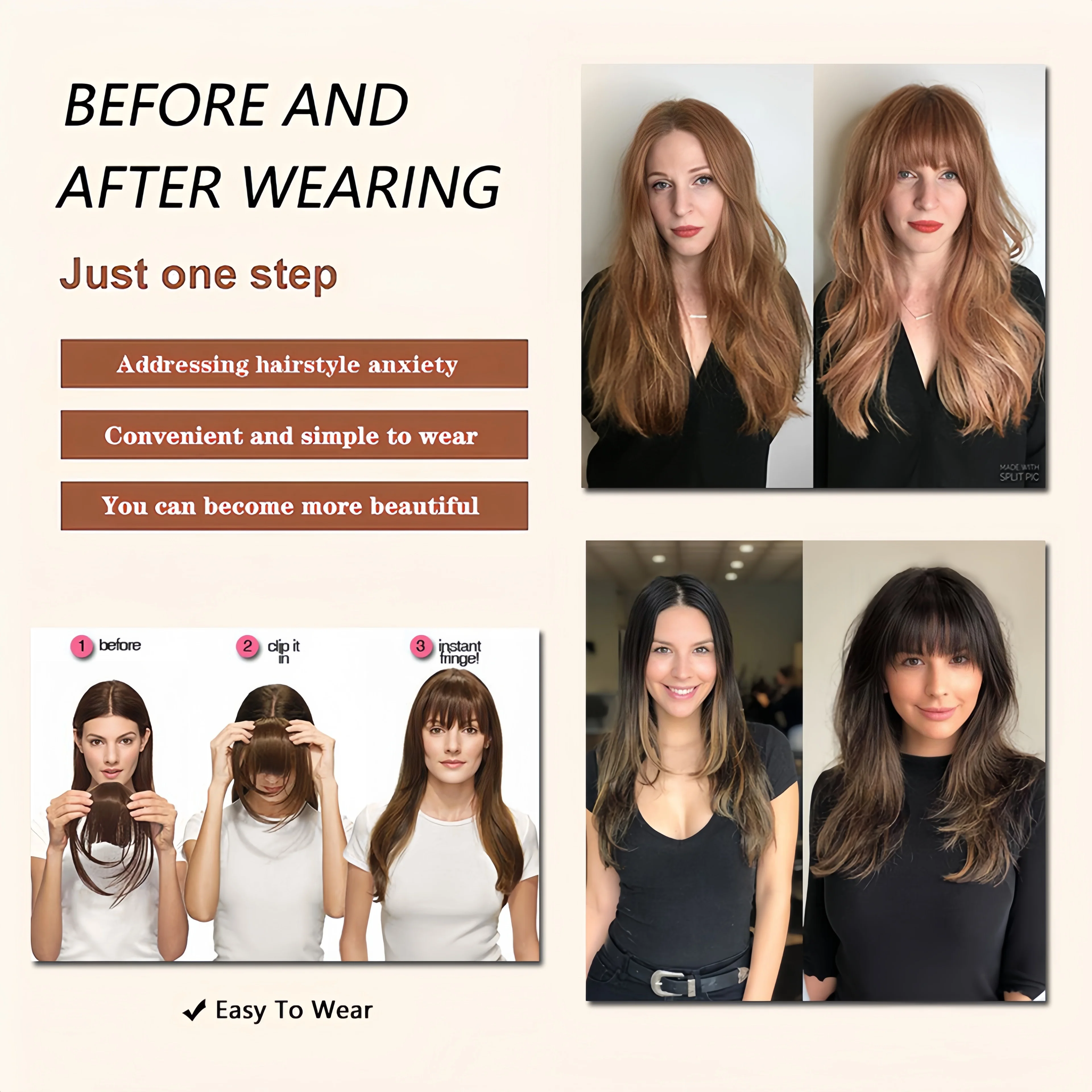 Synthetic Clip In Hair Bangs For Women