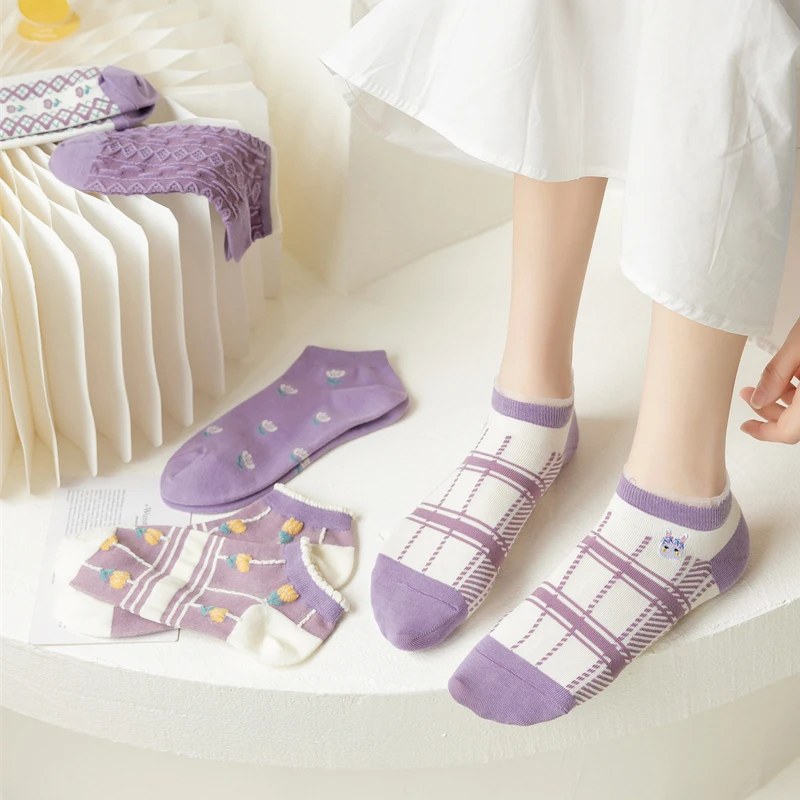 Women Low Socks Embroidery Cute Ankle Socks Women Cotton Ankle