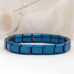 Stylish Square Stainless Steel Stretchable Bracelet - Hip Hop Inspired Jewelry Gift (Blue)
