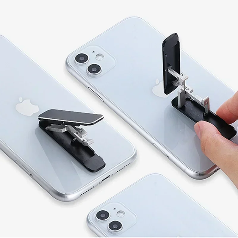 Mini Metal Phone Holder Aluminum Alloy Invisible Portable Mobile Phone Bracket Universal Desktop Foldable Back Stick Kickstands