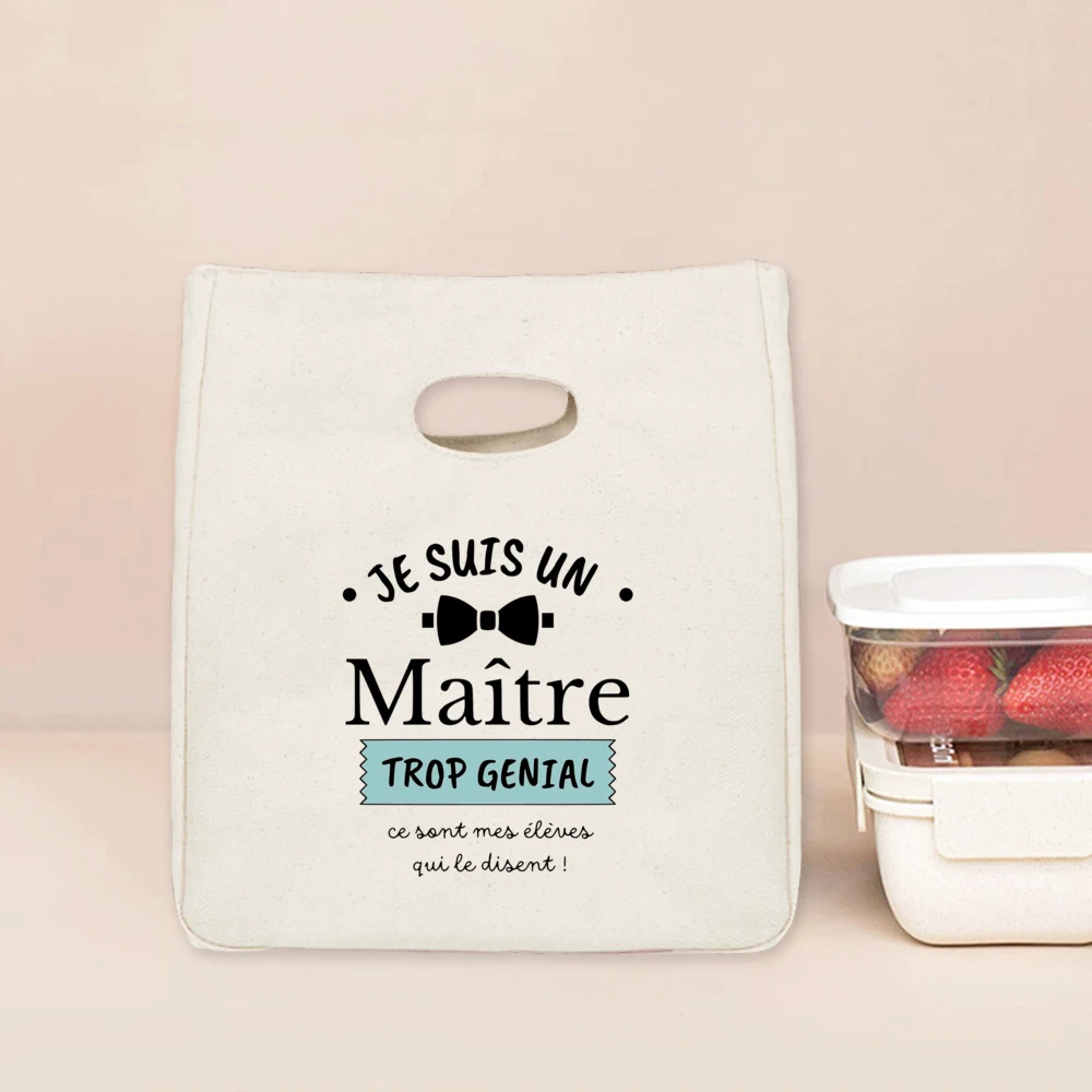 Super Maitre Printed Lunch Bag Insulated Thermal Bags Canvas Cooler Tote Foods Storage Pouch Graduate Thanks Gifts Teacher