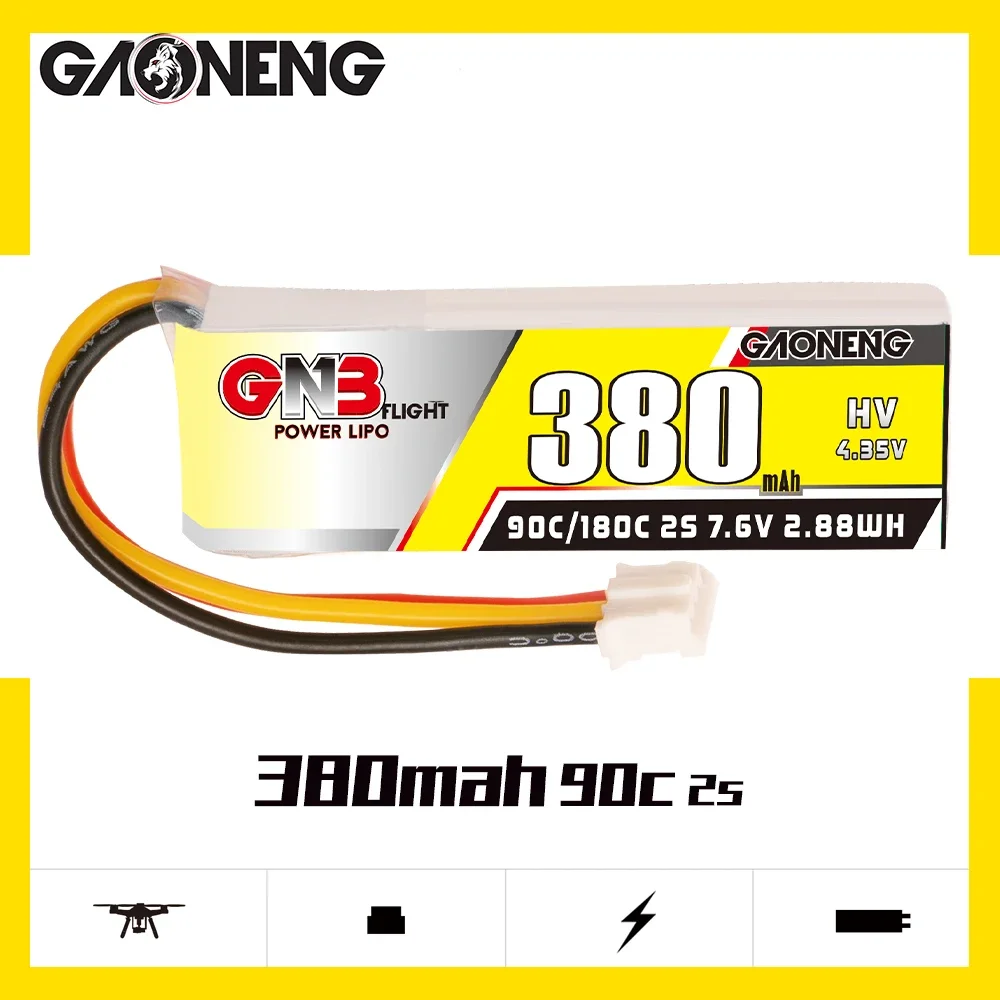 

2PCS GNB GAONENG 2S 380mAh 7.6V 90C/180C HV LiHV Lipo Battery With PH2.0 Plug For 1:28 RC Car Drift Mini-Z Blade MCPX BL