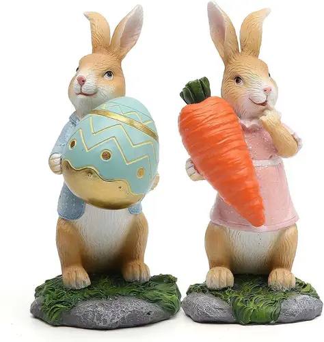 Creative Straw Bunny Easter Decoration Cute Resin Bunny Carrot Figurine Ornaments Simulated Rabbit Statue Home Desktop Decor - Image 3