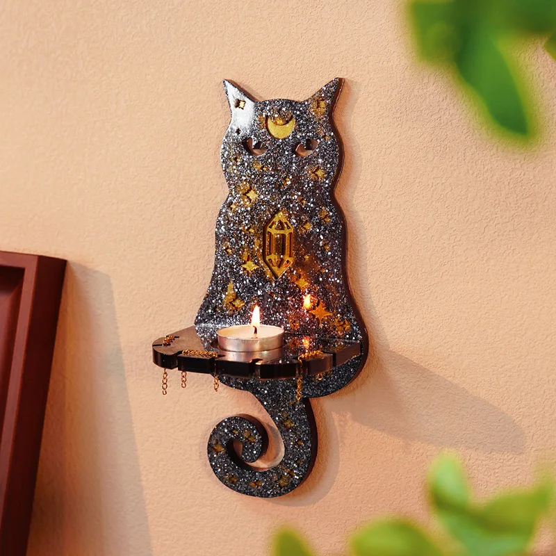 DIY 크리스탈 송진 실리콘 몰드 매직 고양이 벽 촛대 디스플레이 정리함, 거실 욕실 홈 장식 선물