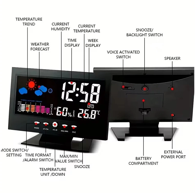 Digital Weather Station Thermometer Hygrometer Clock