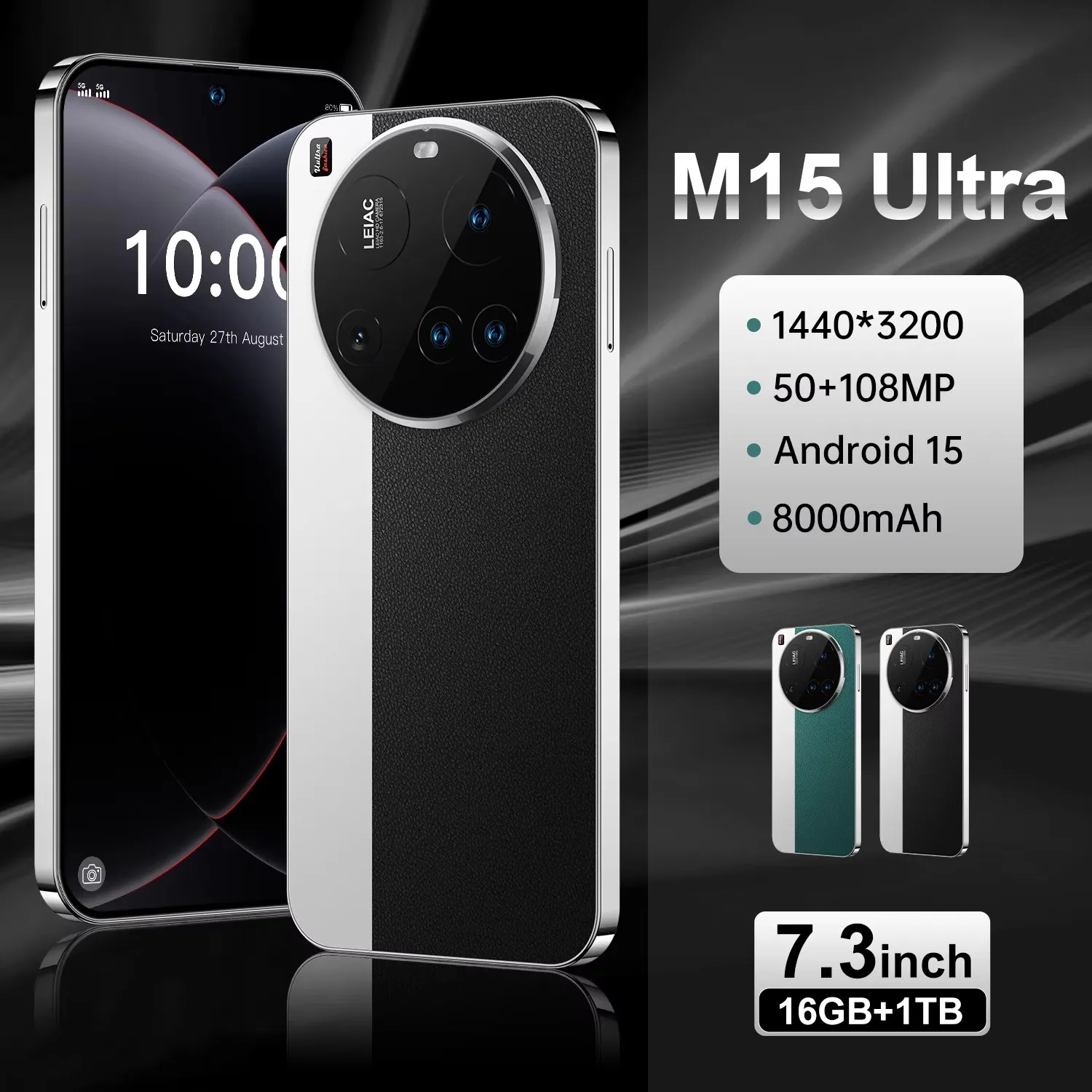 Brand New M15 Ultra Smartphone 7.3inch HD 16GB+1TB Cell Phone 50+108MP Dual SIM 5G Mobile Phones 8000mAh Android15 Unlocked