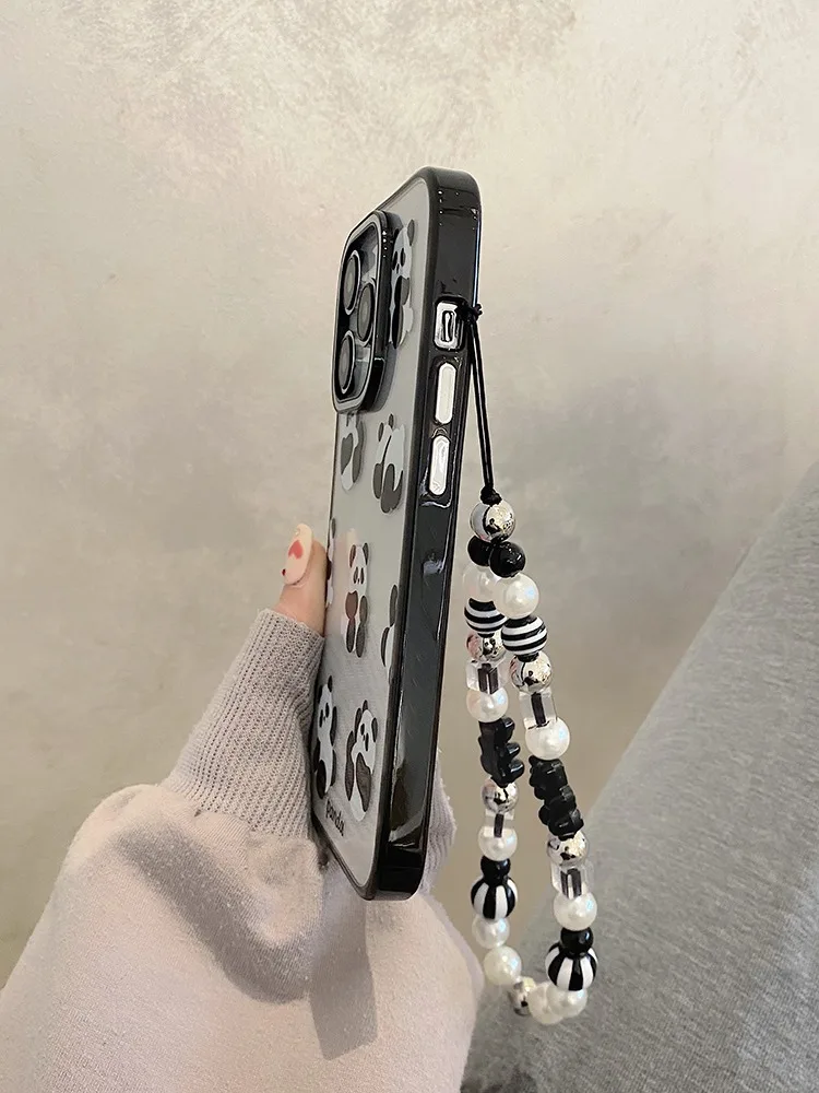 Cute Cartoon Panda Acrylic Silicone Phone Case for iPhone