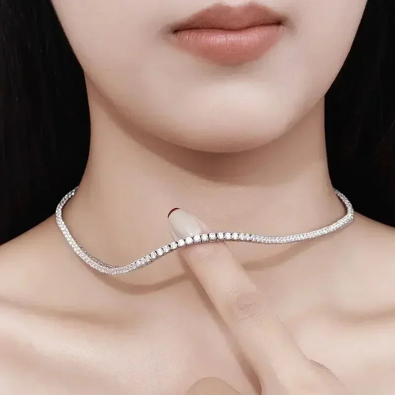Silver Necklace Charms Silver Necklace Silver Pendant 925 Sterling Silver Necklace Zircon Chain Necklace Women Fashion Simple Engagement Wedding Charm Jewelry 2MM/4MM 40-50CM