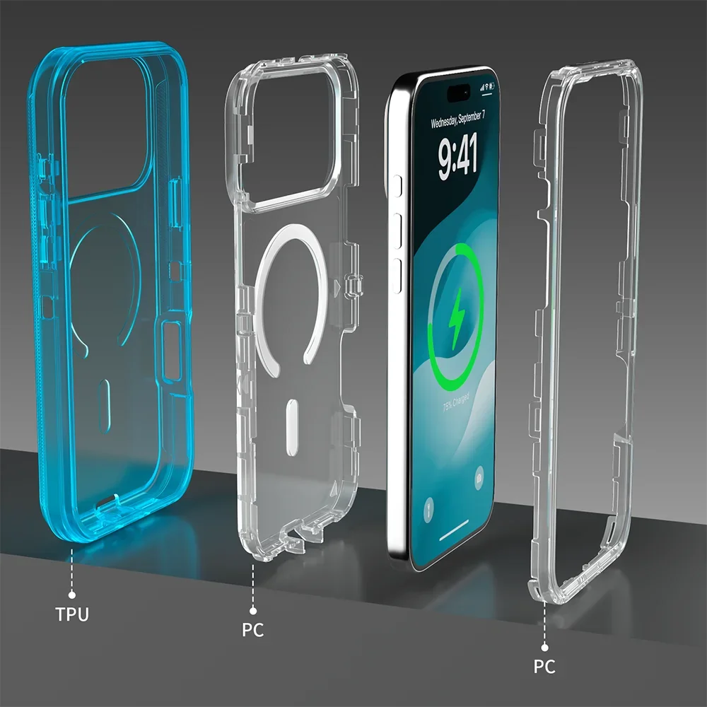 Rugged Otther Box Armor Magnetic Wireless Charging Clear Shockproof Case