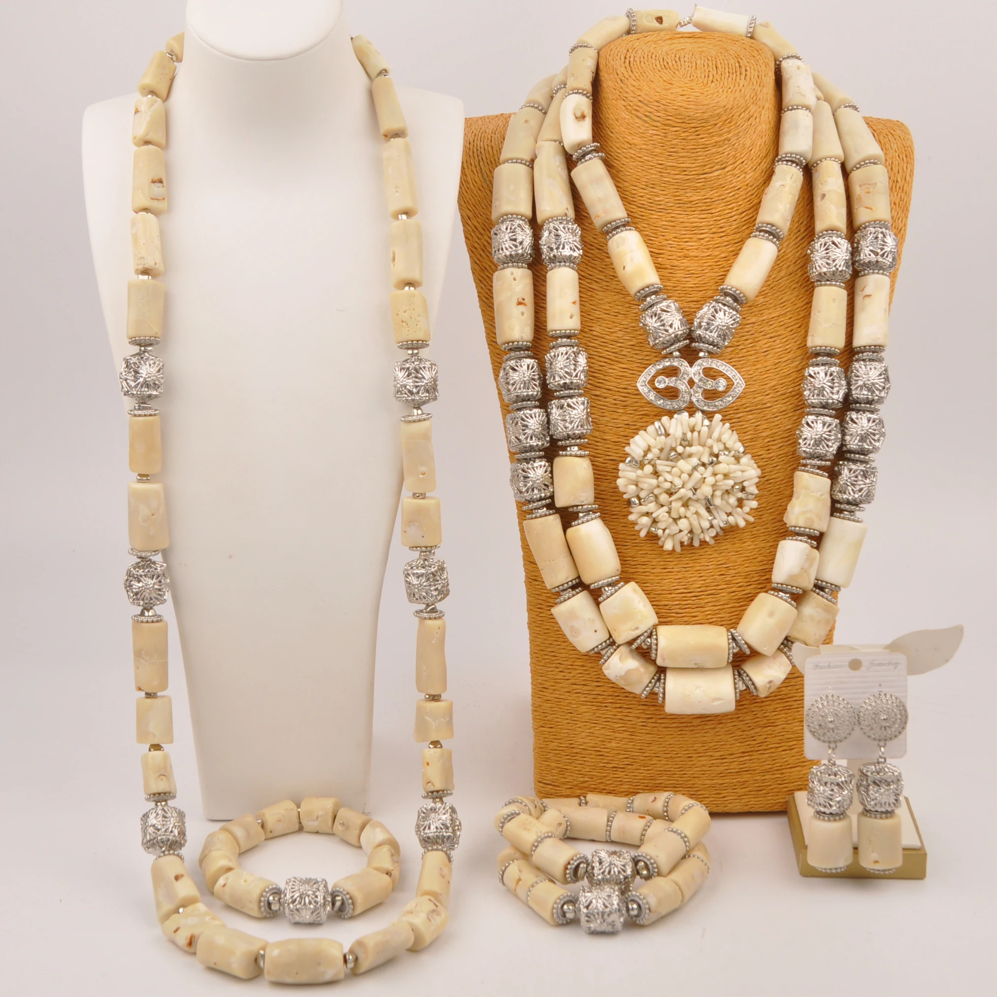 

Natural Nigerian Wedding Coral Beads Jewelry Set for Couple