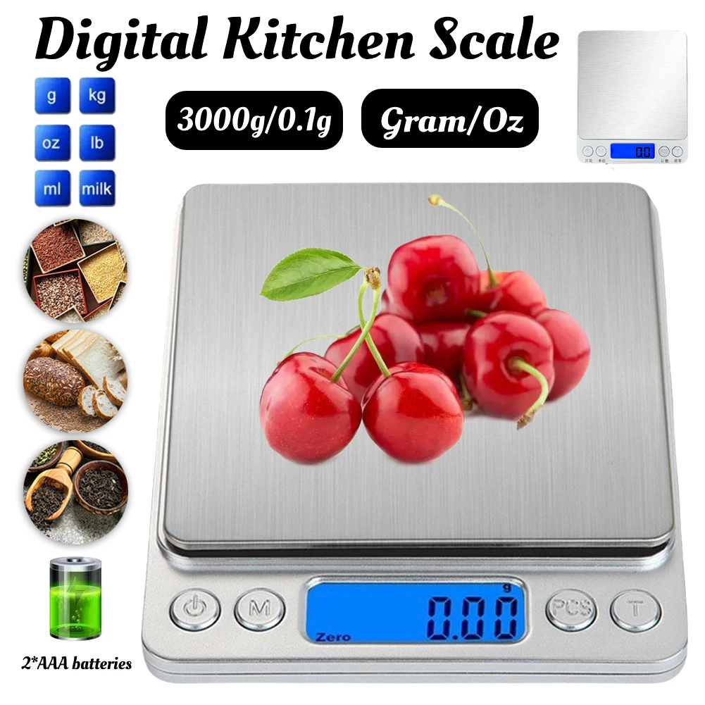 Digital Food Scales 3000g/ 0.1g Gram Scale with 2 Trays Small