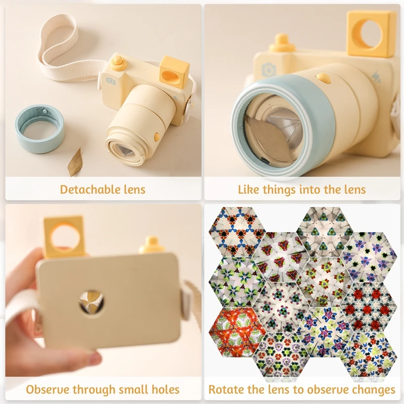 Baby Kaleidoscope Camera Toys Wooden Educational Toys for Kids Baby Montessori Cognitive Camera Model Cute Accessories
