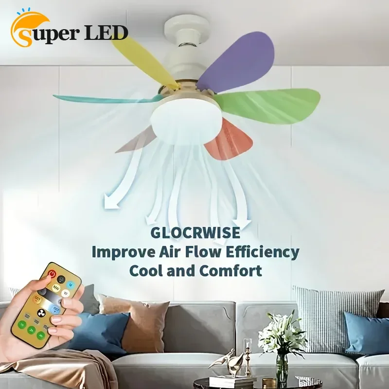 White/Multicolored 30W/40W Ceiling Fan Light with Remote Socket Light with Fan E26 Base in Ceiling 3 Speeds for Bedroom