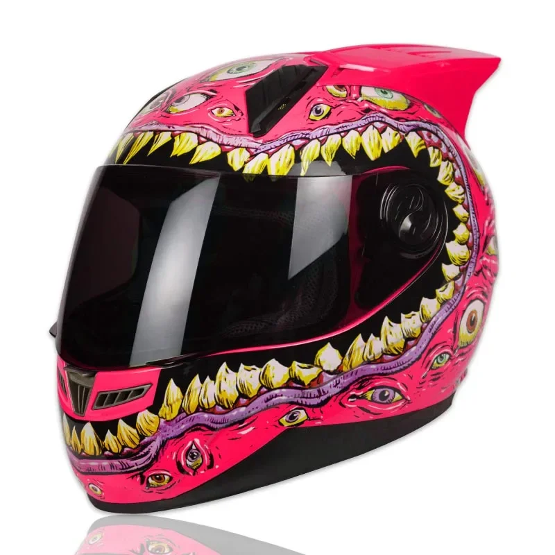 

Women an Men Hat Pink Eyes With Pink Horns Winter Season Helmet Motorcycle Helmet Capacete Casco FAST