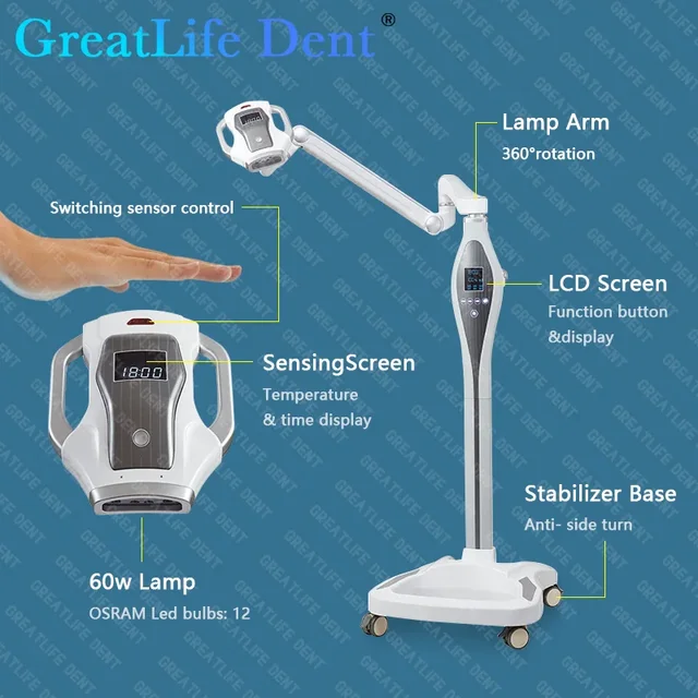 GreatLife Dent Dental 60W 12 Leds LCD Touch Screen Super Powerful Teeth Whitening Machine Cold Blue Led Accelerator Led Light