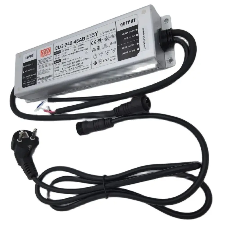 LM301H EVO Driver ELG-240-48AB-3Y 240W Led Grow Light Quantum Board Power Supply Dimmable MW With Plug Threaded Connector Indoor