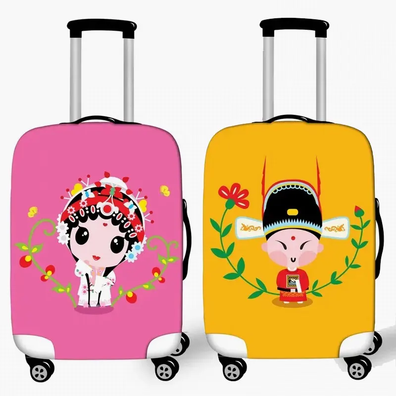 

Peking Opera Style Luggage Protective Covers Waterproof Women valise bagages roulettes Cartoon Pink Suitcase Protective Cover