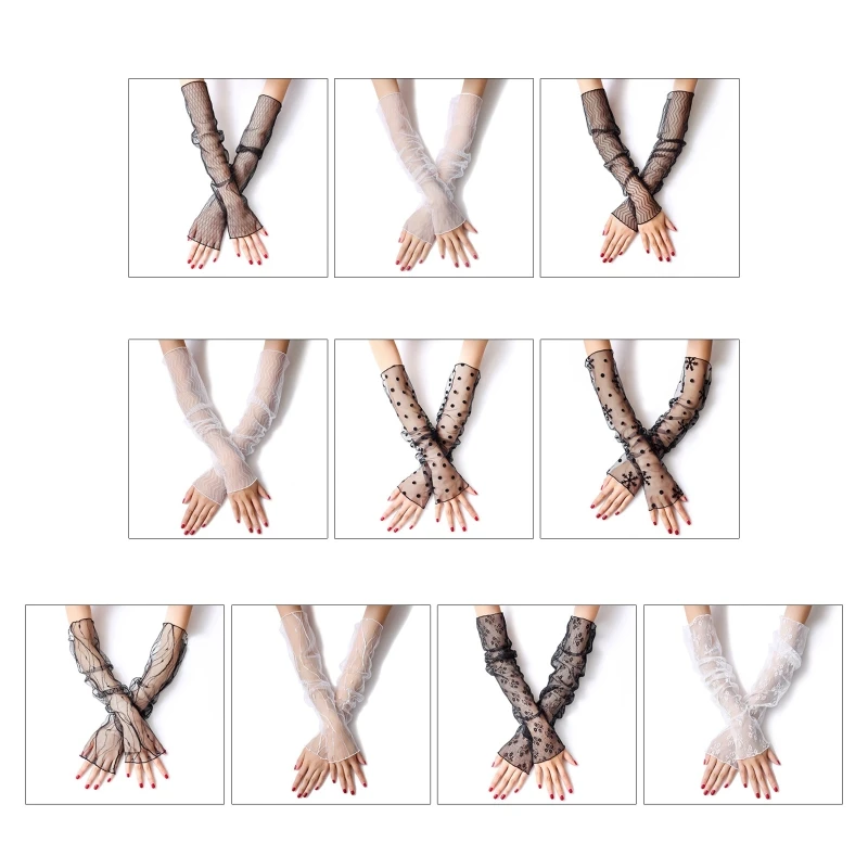 Stretch Dot Pattern Decors Gloves Elastic Mesh Long Sleeve Nightclub Gloves N7YD