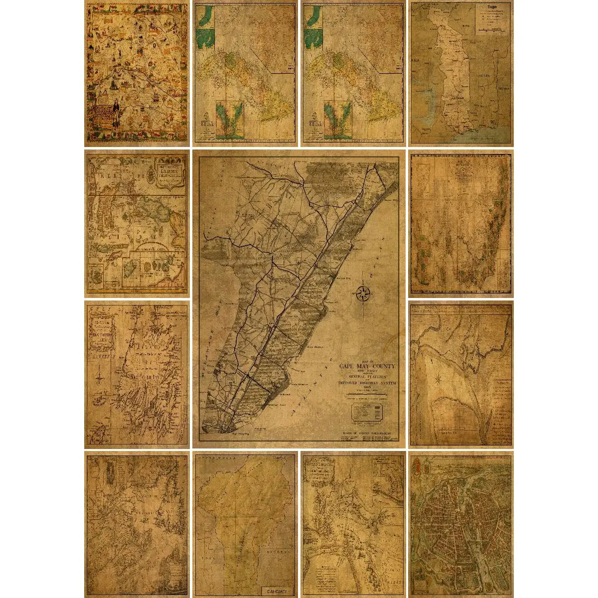 

Cape May New Jersey Vintage Map Poster Print Nature Travel Wall Decor Collection