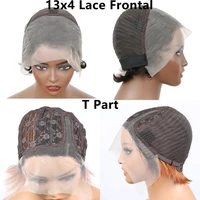 Perruque courte bob coupe pixie, perruque en cheveux humains lisses, perruque frontale en dentelle transparente 13x4 pour femmes, perruque coupe pixie lisse avec mèches 6