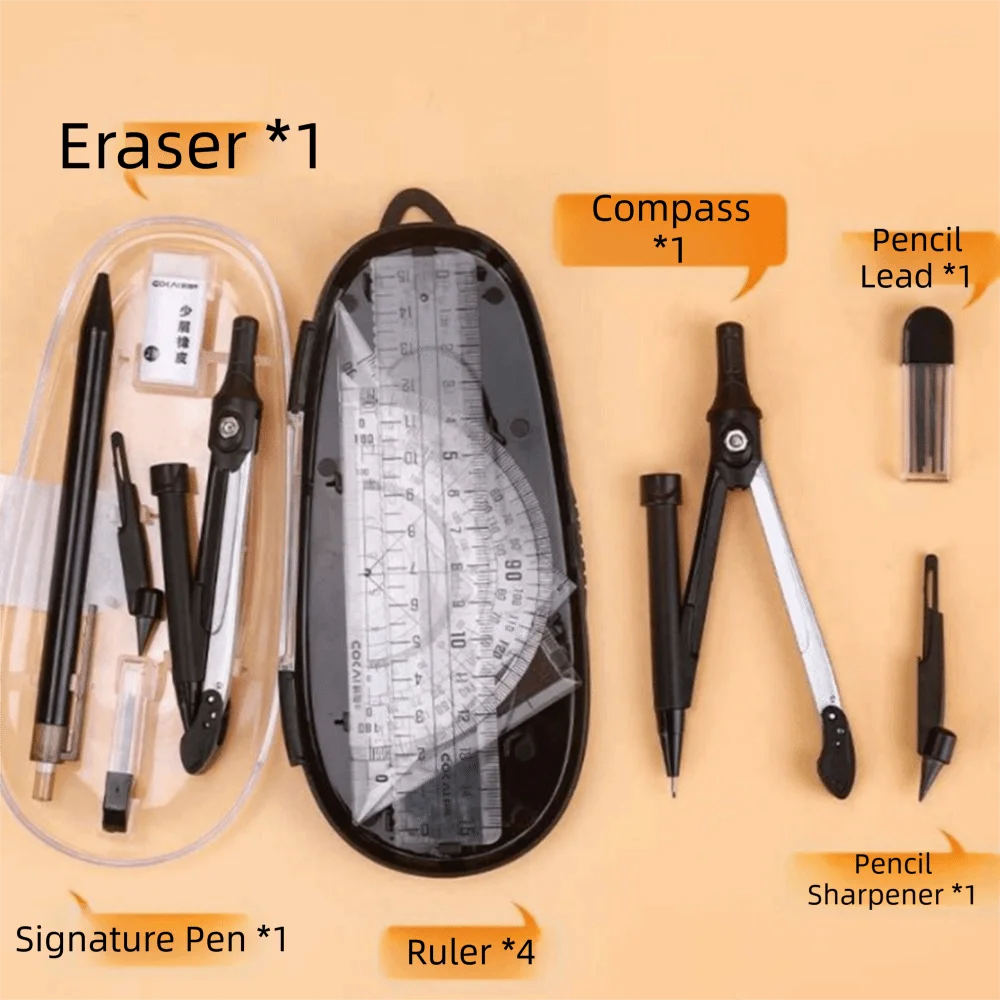 9종/세트 직선자 수학 기하학 키트 각도기 세트 정사각형 다기능 자 세트 사인펜 심 채우기 도구 세트