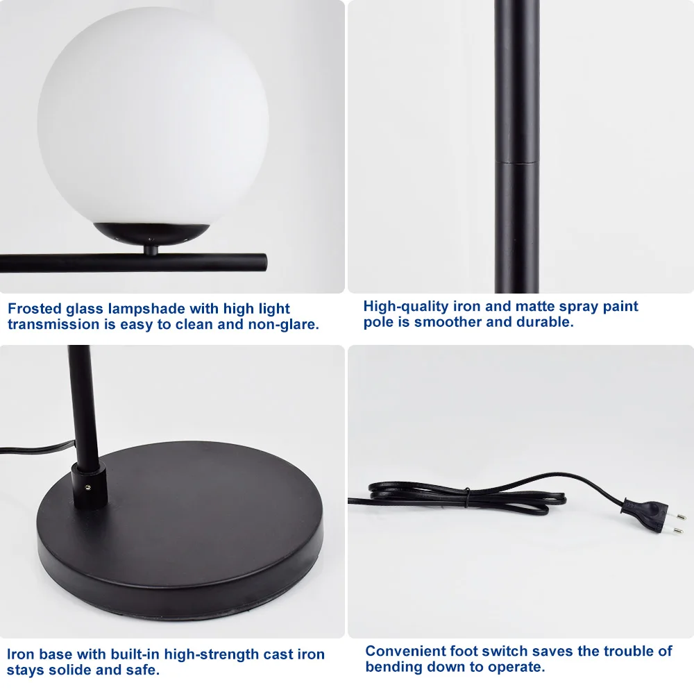 Depuley Lampadaire Salon Boule, Lampe sur Pied en Métal Noir