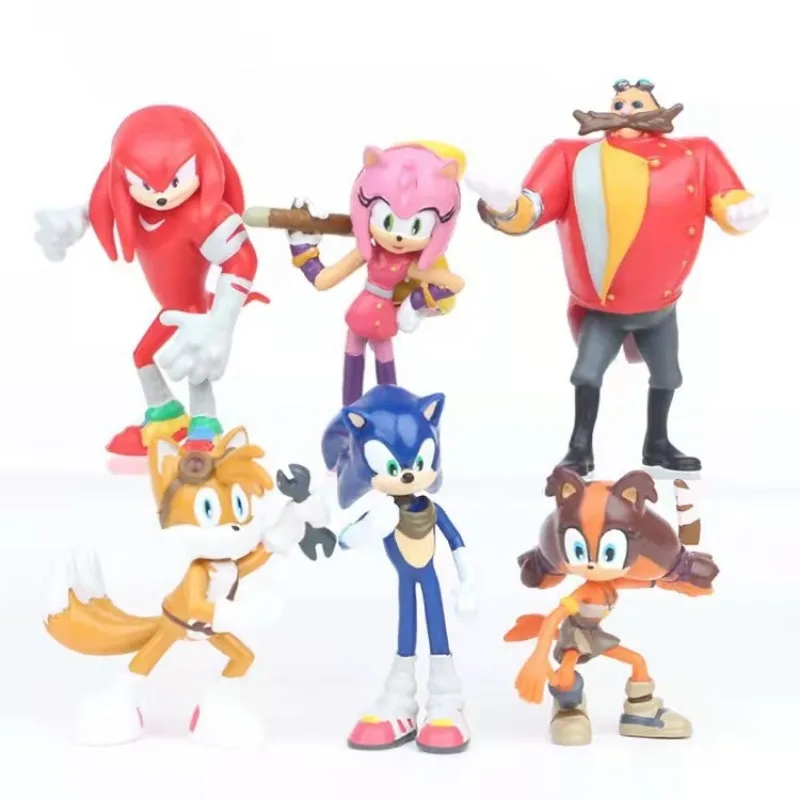 6 piezas/set Sonic The Hedgehog Figura de acción Amy Rose Shadow Knuckles Eggman Miles Prower Modelo Muñecas Decoración Juguetes para niños Regalos