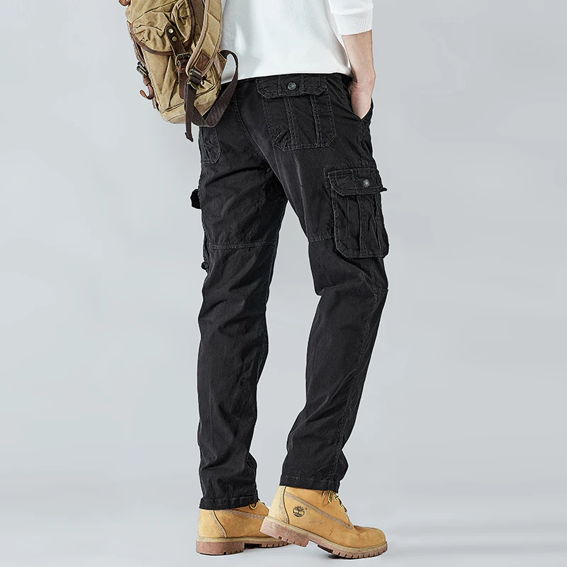 Men's Cargo Pants Straight Leg Cotton Stretch Tactical Trouser Male Military Outdoor Camping Fishing Casual Work Wear Khaki