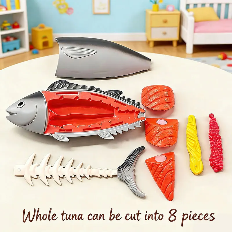Kids Cutting Food Pretend Kitchen Toys Simulated Seafood Disassembly Crab/Tuna/Turkey Set Educational Role Play Gift Girls Toys - 3