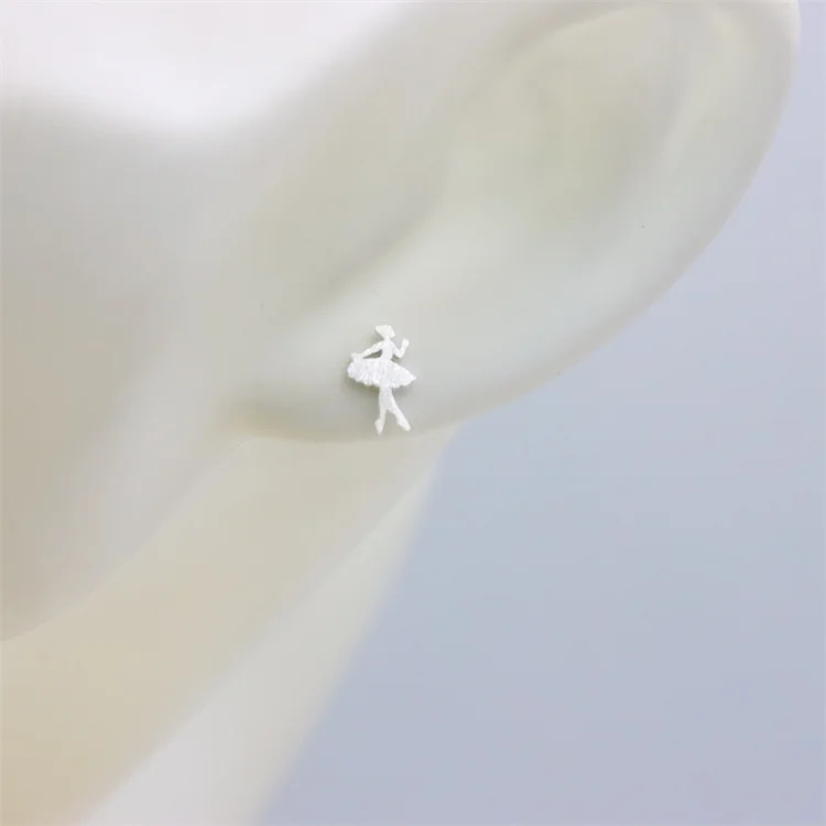 

ZFSILVER Fashion Brushed Cute Dance Ballet Girls Silver 925 Stud Earrings For Women Girl Charm Jewelry Accessories Party Gifts
