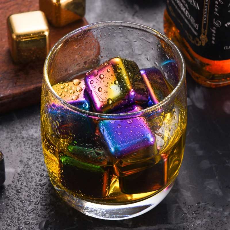Stainless Steel Ice Cubes Set Reusable Chilling Stones Vodka Whiskey Wine Beer Cooling Rock Party Bar Tool 4/6Pcs