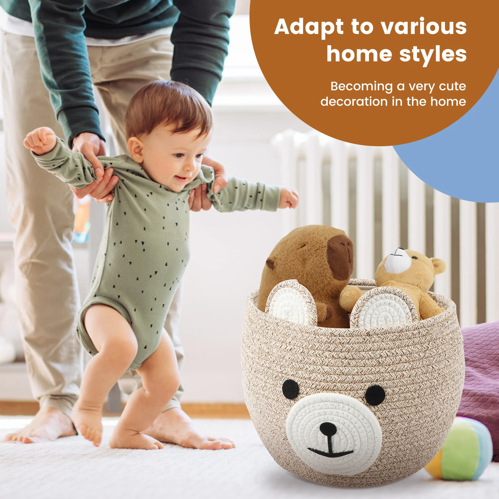 Bear Storage Basket Cotton Corded Rope Multipurpose Sundries Toy Organizer Foldable Household Gift Laundry Basket