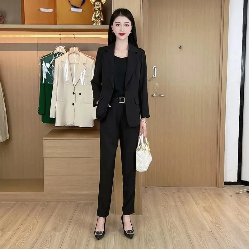 2023 Summer Casual Jacket Blazer Wide Leg Pants Two Piece Elegant Women's Pants Suit Office Outfits Professional Set