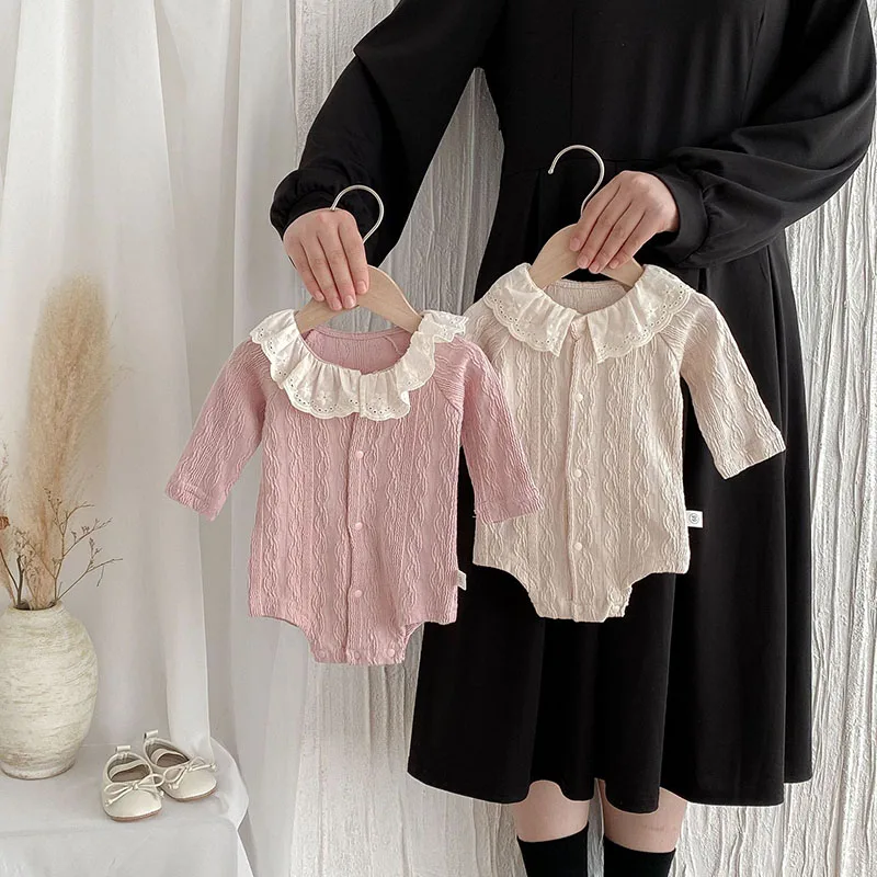 Cute Baby Girls Breathable Lace Bodysuit Jumpsuit