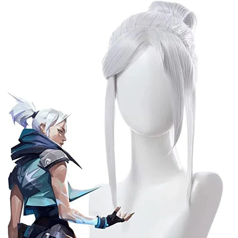

Halloween Cosplay Game Anime Valorant Jett Wig Silvery White Hair Costumes Props Halloween Party Carnival Wigs+ Wig Cap