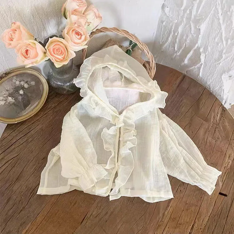 MILANCEL 2024 여름 여아복 자외선 차단 셔츠 코트, 1-5 Y 후드 가디건, 얇은 스타일, 어린이 에어컨 셔츠