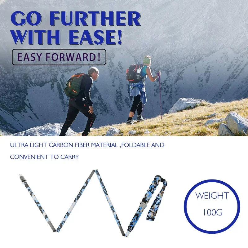 Blue Camo Pattern Premium Carbon Fiber Collapsible Telescopic Trekking Poles Hiking Walking Sticks Lightweight 43/47/51 Inch 6