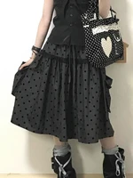 Jupe à pois pour femmes, Design gris esthétique, rétro américain, mignon, ligne a, dentelle, vêtements populaires coréens, 2000 2