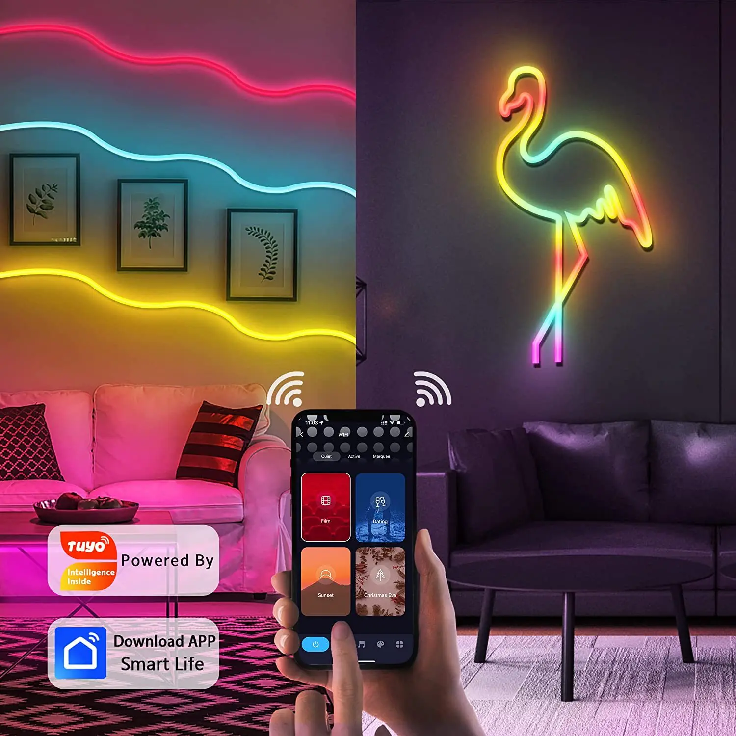 Govee Neon RGBIC Rope Lights with Music Sync, DIY Design, Works with Alexa,  Google Assistant, 10ft LED Strip Lights for Gaming, Bedroom Living Room
