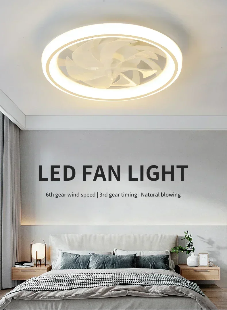 Description Picture 6 of itemIntelligent Ceiling Fan with Light Remote Control Bedroom Decoration Ventilation Fan 48cm Invisible Blade Silent Pendant Light