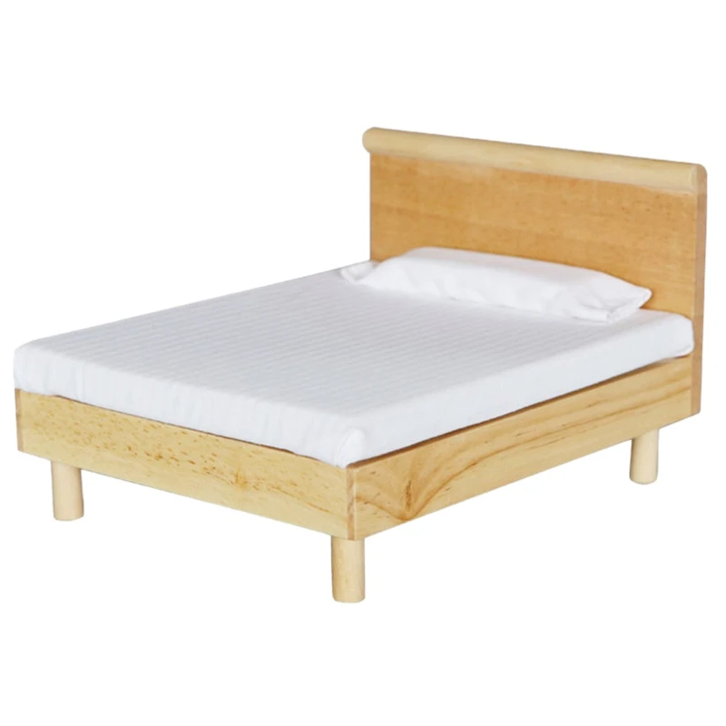 

Масштаб 1/12, мебель для кукольного домика, миниатюрная деревянная двойная кровать, аксессуары для кукольного домика, игрушка, Прямая поставка