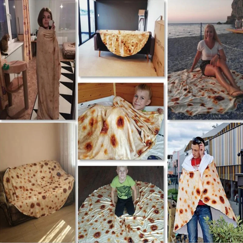 Ochine Tortilla Wrap Blanket, Soft Round Throw Blanket for Warm or Decoration, Novelty Funny Realistic Food Blankets for Adults 3