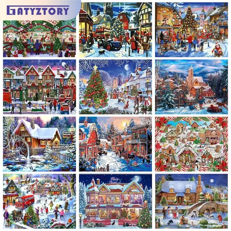 

GATYZTORY Modern Painting By Numbers With Frame Christmas Scene On Canvas Home Art Paint Kit Handpainted Diy Gift For Adults Cra