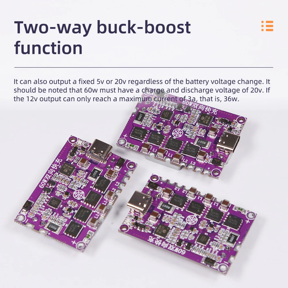 60w Two-way Pd Fast Charge 4-String Power Bank Motherboard 20v3a Two-Way Buck-Boost High-Power Charging