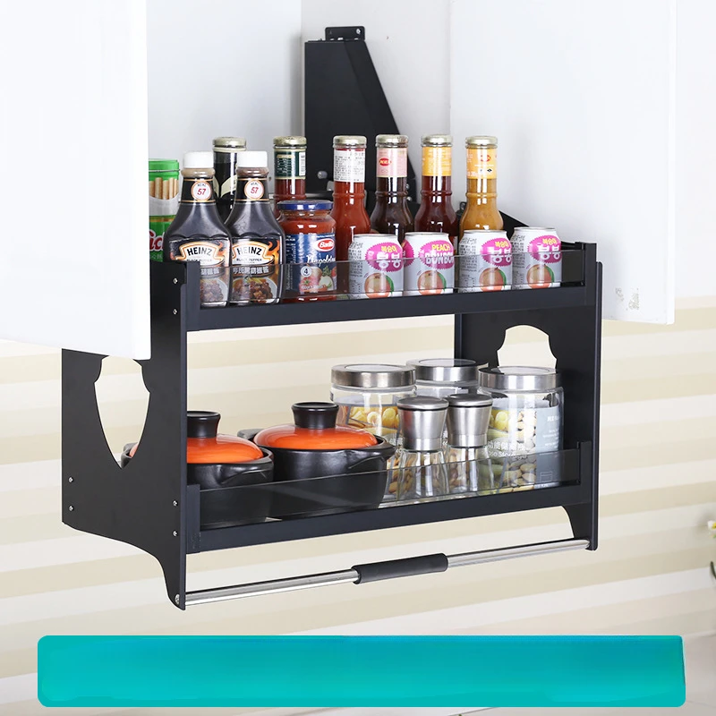 

cabinet lifting basket kitchen cabinet space aluminum wall cabinet pull-down seasoning basket storage elevator